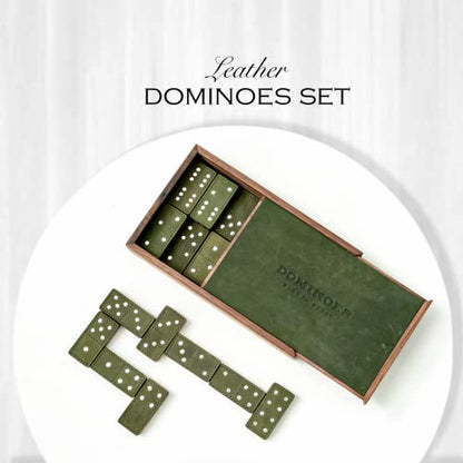 Dominoes Set for Adults 28 Tiles, Classic Board Games, Wooden Dominoes Double 6, Green - color: Green