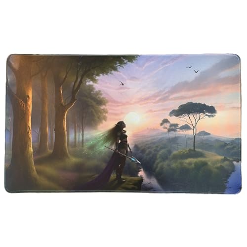 Foxtrot Designs TCG Playmat. Fantasy Elf Warrior, 24in x 14in, Premium Stitched Edges, Non-Slip Base for MTG and Other Trading Card Games. MTG Playmat. Design (Sylva) - color: Sylva