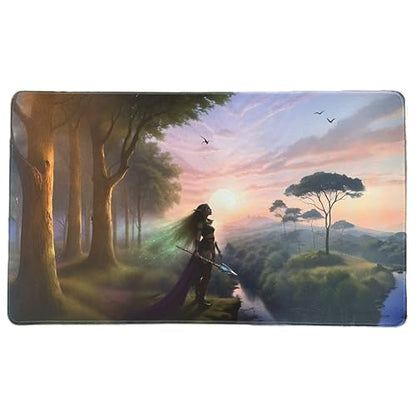Foxtrot Designs TCG Playmat. Fantasy Elf Warrior, 24in x 14in, Premium Stitched Edges, Non-Slip Base for MTG and Other Trading Card Games. MTG Playmat. Design (Sylva) - color: Sylva