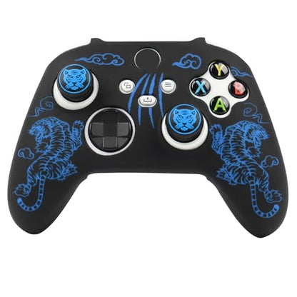 Tiger Controller Skin Compatible with Xbox Series X Wireless Controller, RALAN Protector Case， Customised Thumb Grips Cap - color: Tiger Blue