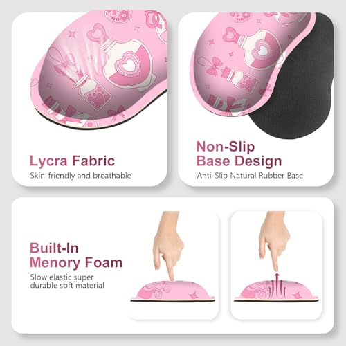 Desk Mat Pad, Gaming Mouse Pad Wrist Support Set, 4 in1 Non-Slip XXL Large Mousepad + Ergonomic Keyboard Wrist Rest+Mouse Wrist Rest+Coaster for Home Office Computer I Pink Kawaii Bow Bottle - color: Pink Kawaii Bow Bottle