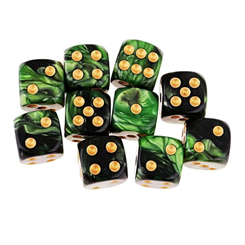10PCS Polyhedral D6 Dice 16mm Acrylic Dice Game Dice for RPG MTG DND (Green Black) - color: Green Black