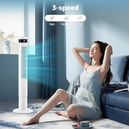 Antarctic Star Tower Fan 85°Oscillating Fan Quiet Cooling 12H Timer Remote Control Bladeless Electric 3 Speeds Wind 3 Modes, 42INCH, WHITE - color: White, size: 42 Inch