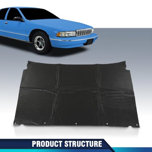 PIT66 Hood Insulation Pad Compatible with Chevy Caprice Impala 1991 1992 1993 1994 1995 1996 Black 1/2" Heat Blanket & Clips - style: 1991-1996 Chevy Caprice Impala