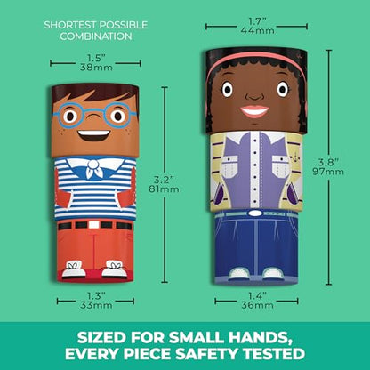 48-Piece Magnetic Wooden Figures with Activity Cards | Multicultural figures in four skin tones for preschool classrooms and child care, cards in English, French and Spanish - size: 48 Piece Set