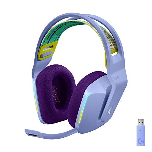Logitech G733 Lightspeed Wireless Gaming Headset - Lilac | Suspension headband, LIGHTSYNC RGB, Blue VO!CE mic technology, PRO-G audio drivers - color: Lilac