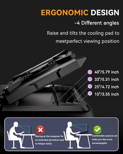 Laptop Cooling Pad, Gaming Laptop Cooler with 7.1 Inch Powerful Fan, RGB Lights & 3-Speed Fan Control & LCD Diamond Design, Height Adjustable Quiet Laptop Cooling Stand for 12"-21" Laptops etc