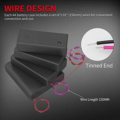 DAIERTEK AA Battery Holder Pack Single 1-4 AA Battery Holder with Switch Leads Cover Battery Box Case -Total 8Pcs - color: 1-2-3-4-AA