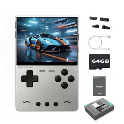 TRIMUI Brick Hammer Retro Handheld Game Console – Metal CNC Aluminum Alloy Body, 3.2" IPS Screen, 8GB Storage, Expandable to 1TB, Built-in 3000mAh Battery Silver-64G - style: Silver-64G