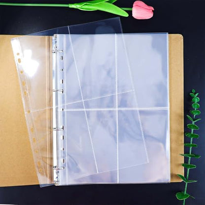 Mogoostry A4 Clear Sheet Protectors 4 Pocket Binder Sleeves 20 Sheets 11 Holes Top Open Photo Album Sleeves Photocard Collection Page Protector - color: 4-pocket Top Open