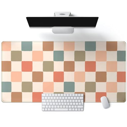 Boho Checker Desk Mat Beige Checkerboard Mouse Pad Large Aesthetic Desk Pad Extended Gaming Mousepad XXL Keyboard Pad Computer Laptop Mouse Mat Office Desktop Decor Pad 31.5x15.7 in - color: Boho Checker