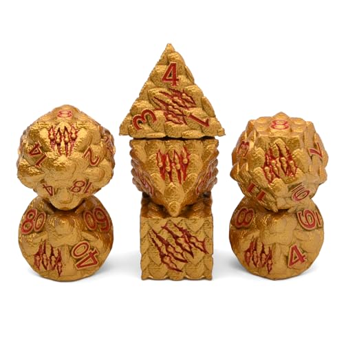 Dragon Scale Metal Dice Set-Dragon Claw,with Gift Metal Box for TTRPG Tabletop Gaming,Dungeon Masters,RPG Adventures(Golden) - color: Golden
