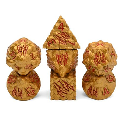 Dragon Scale Metal Dice Set-Dragon Claw,with Gift Metal Box for TTRPG Tabletop Gaming,Dungeon Masters,RPG Adventures(Golden) - color: Golden
