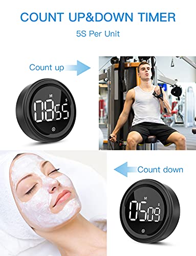 LIORQUE Digital Kitchen Timer, 99 Minute Magnetic Countdown Timer, Black | Large LED Display, 2 Brightness Levels, 3 Volume Levels, Productivity Timers for Classroom Cooking Fitness