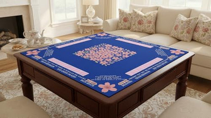 American Mahjong Mat with Rules Printed (33x33, 2.5mm Thick, Cherry Blossom Blue) Mahjong Mat for Table w/Bag, Crease-Proof Waterproof Non-Slip, Soft Mahjong Table Mat, Noise Reduction - color: Cherry Blossom Blue Mat