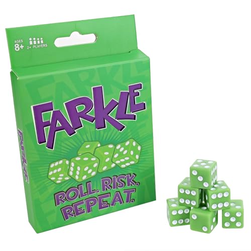 TDC Games Farkle Classic Dice Game Set – Fun Dice-Rolling & Risk-Taking Family Game, Travel Farkle Dice Game, Camping Games for Adults & Families, Includes 6 Green Colored Dice