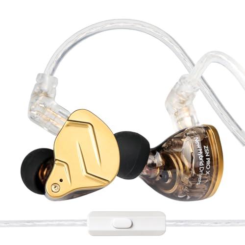KZ ZSN PRO X Dual Driver Earbuds Headphone, HiFi Stereo Sound Earphone | KZ IEM Earbud Headphone with Balanced Armature and Dynamic Driver Ergonomic Comfortable Headset (Golden with Microphone) - color: Gold, size: With Mic, style: With Mic