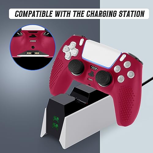 PS5 Controller Skin, Anti-Slip Soft Silicone Protective Cover Case for PlayStation 5 Controller Grip Accessories, 2 Pack with 8 x Thumb Grip Caps (Cosmic Red) - color: Cosmic Red