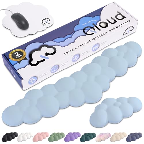Blue Cloud Keyboard Wrist Rest – Create-ables Qloud Blue Wrist Rest for Computer Keyboard and Mouse, Ergonomic Memory Foam Wrist Pad with Non-Slip Base, Includes Cloud Mouse Pad - color: 07 Light Blue