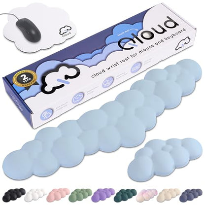 Blue Cloud Keyboard Wrist Rest – Create-ables Qloud Blue Wrist Rest for Computer Keyboard and Mouse, Ergonomic Memory Foam Wrist Pad with Non-Slip Base, Includes Cloud Mouse Pad - color: 07 Light Blue