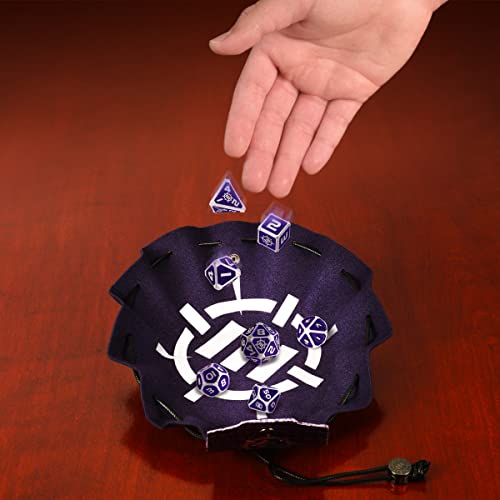 ENHANCE DND Metal Dice Set - 7pc Polyhedral Dice with 2-in-1 Vegan Leather Bag and Tray, Solid Metal Set for Dungeons and Dragons, Pathfinder, More RPGs (Collector's Edition Purple) - color: Dragon Purple