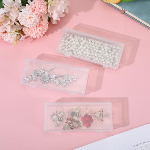 Ptwola 3pcs Mini Plastic Storage Containers Box with Hinged Lid, 6.1x2.5 Inches Small Rectangle Dustproof Clear Beads Organizer Case for Collecting Craft Small Items Jewelry Business Cards Game Pieces