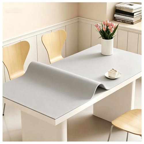 Multisize Plastic Leather Table Cover Protector-3.5mm Thick 13.4"x48.4" Non-Slip Water Resistant Vinyl Desk Cover Pad Mat for Office Computer Gaming Desk Wood Kitchen Bedside Sofa Table Grey