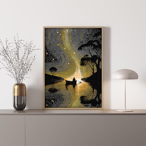 Impossible Puzzles for Adults 1000 Pieces, Nature Landscape Scenery Hard Jigsaw Puzzles, River Plant Difficult Challenge Puzzle - style: Starry Shore Night Puzzle