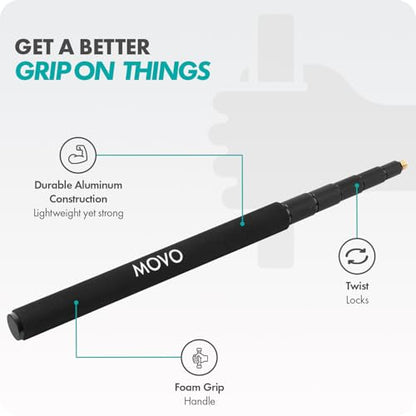 Movo CMP-17 Professional 9.8' Aluminum Boom Pole for Shotgun Microphones – Compatible with Rode NTG Series, Sennheiser MKE600, Audio-Technica AT875R & More