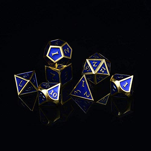 HEIMDALLR Metal D&D Dice Set 7 pcs - Dice Box & Velvet Dice Bag; Metal DND Dice Set D&D (Dungeons and Dragons) w D20 - Blacksmith Craft Dice (Lapis Lazuli) - color: 13 Lapis Lazuli