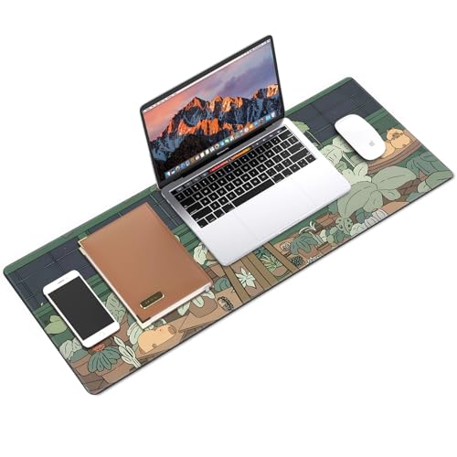 Galdas Gaming Mouse Pad XXL XL Large Long Extended Big Mousepad Non-Slip Rubber Keyboard Mouse Pad with Stitched Edges for Laptop Home Office (31.5x11.8x0.08 Inch) … (Green Window) - color: Green Window