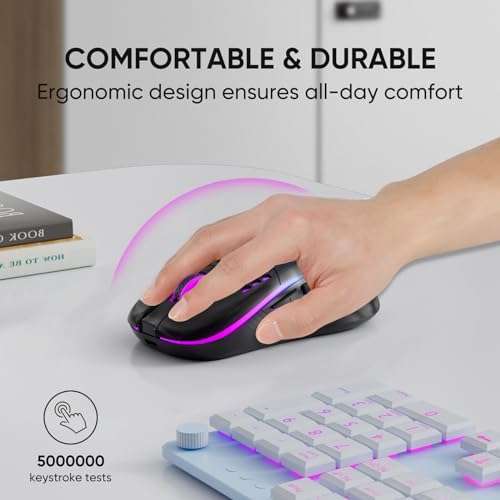MELOGAGA Wireless Gaming Mouse RGB Rechargeable Lightweight Honeycomb Black | 7-Color LED Light, 4 DPI Levels, USB-C Recharge & Stable 2.4G Wireless for PC Mac Laptop Desktop Computers - color: Black