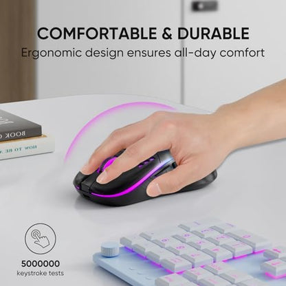 MELOGAGA Wireless Gaming Mouse RGB Rechargeable Lightweight Honeycomb Black | 7-Color LED Light, 4 DPI Levels, USB-C Recharge & Stable 2.4G Wireless for PC Mac Laptop Desktop Computers - color: Black