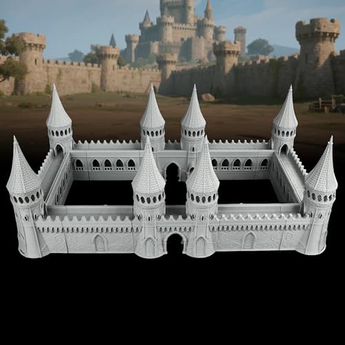 AUSPDICE TTRPG Scenery Modular Fortress, 25mm Dungeon Walls, Defense Towers | Unpainted City Walls, Defense Towers, Gates and Stairs for Dungeon Masters, Wargames and Fantasy RPG Campaigns, AF1104 A - color: Af1104 a City Walls Set