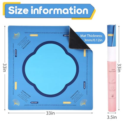 Mahjong Mat & Mah Jongg Mat for Table - Waterproof & Silent, 3mm Thick Non-Slip Game Pad with Unique Designs, Carry Bag & Gift Tube - Premium Mahjongg Accessories（31.5" x 31.5"） Blue - color: Blue