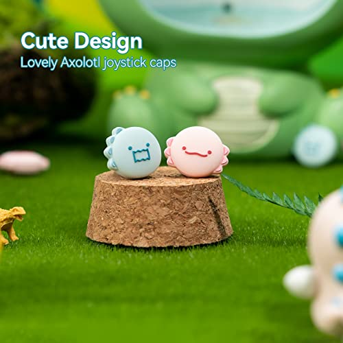 GeekShare Cute Silicone Joy Con Thumb Grip Caps, Joystick Cover Compatible with Switch/OLED/Switch Lite,4PCS - Dinosaur & Axolotl - color: Green, Brown, Pink