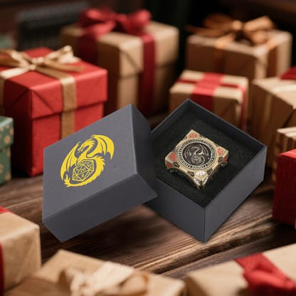 Polyhedral Rotating Game Dice, D&D Spinner Dice, DND Metal Dice | 7-in-1 Metal Dice Set, 3D Relief Design, D&D Gifts, RPG, MTG, Role Playing Board Game Accessories, with Gift Box, Bronze - color: Bronze