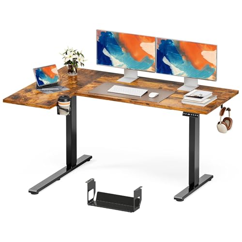 Muvai 59 Inch L Shaped Standing Desk Adjustable Height with Cable Management Tray,Gaming Electric Corner Standing Desk, Sit Stand Computer Table with Reversiable Splice Board,Rustic Brown - color: Rustic Brown, size: L-shaped 59 Inches