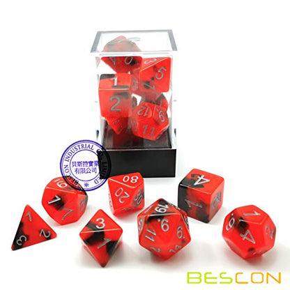 Bescon Two-Tone Glow-in-the-Dark Polyhedral Dice Set HOT Rocks, Luminous RPG Dice Set d4 d6 d8 d10 d12 d20 d% Brick Box Pack - color: Hot Rocks