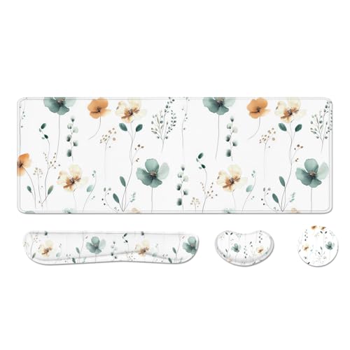 Desk Pad and Keyboard Wrist Rest, Large Mouse Pad + Keyboard Pad+Mouse Wrist Support, Non-Slip Desk Mat Protector for Office, Home 31.5×11.8 Inches Mini Floral - color: Mini Floral