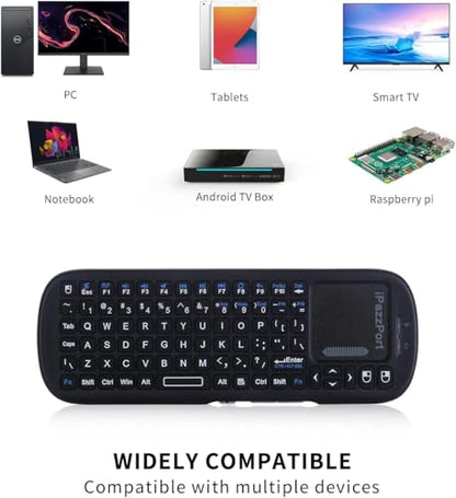 iPazzPort 2.4G Mini Wireless Keyboard with Touchpad Mouse Combo | 2.4G plug-and-play mini keyboard with touchpad, lightweight portable, media hotkeys. Compatible with TV box, PC, tablet, PS4