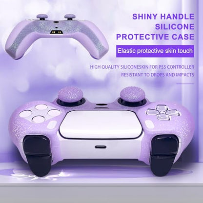 Purple Glitter Silicone Protective Case for PS5 Controller, Sparkly Bling Soft Cover Skins, Includes 8-in-1 Glitter Thumb Grip Caps + 2 Cat Paw Caps – Shockproof Dustproof Anti-Slip - color: Purple