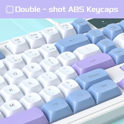 Wire Gaming Keyboard,Creamy Keyboard and Mouse Combo, 7 Colorful Rainbow Backlight Classic Gaming Keyboard (White & Blue & Purple) - color: Blue White Purple