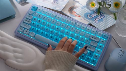 ZORNHER UR82 Wireless Foundation Mechanical Keyboard,75% Creamy Keyboard,Cute Gaming Keyboard,Jelly Crystal Gradient Keycaps,Hot Swappable,RGB Backlit,for Mac Windows,BT5.0/USB-C/2.4GHz,Ice Blue - color: Blue Breeze