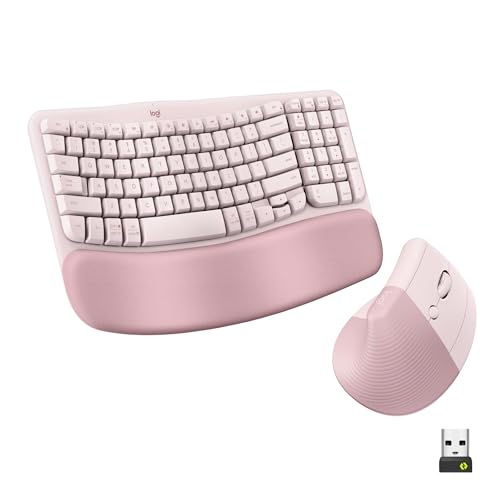 Logitech Wave Keys & Lift Vertical Mouse - Ergonomic Wireless Keyboard and Mouse Combo - with Cushioned Palm Rest, Easy-Switch, Bluetooth, for Multi-OS, Windows/Mac - Rose - color: Rose, style: Right-Handed