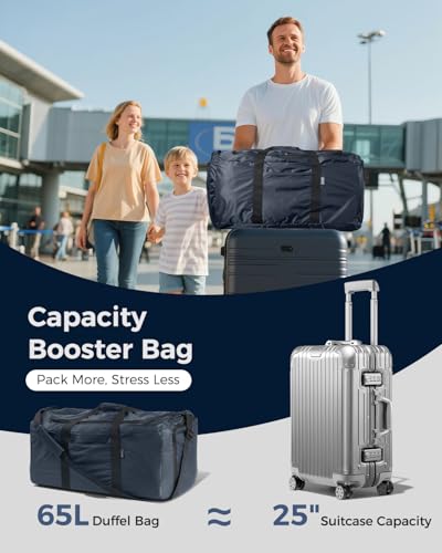 pack all 65L Foldable Travel Duffel Bag, Shoe Compartment Weekender Bag | Ultralight, Packable, Water Resistant, Tear Resistant Nylon, Detachable Strap, Luggage Sleeve, For Travel, Camping, Navy - color: Navy, size: 65L