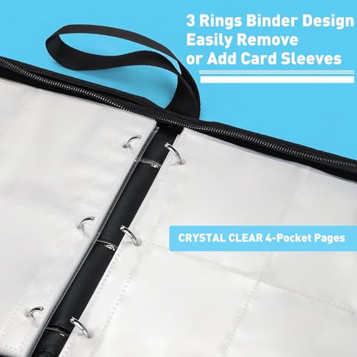 Soccer Card Binder 440 Pockets, Sports Trading Card Binder Waterproof, 4 Pocket Top Loader Removable Sleeves,3 Ring Card Holder Card Collectors Album Compatible with Football, Game and TCG Cards