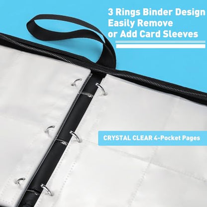 Soccer Card Binder 440 Pockets, Sports Trading Card Binder Waterproof, 4 Pocket Top Loader Removable Sleeves,3 Ring Card Holder Card Collectors Album Compatible with Football, Game and TCG Cards
