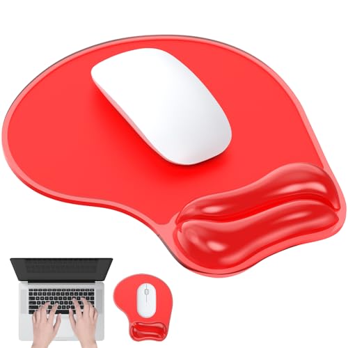 Gel Mouse Pad with Wrist Rest, Ergonomic for Laptop, Non-Slip Base | Cooling Gel Comfort, Soft Squishy Wrist Support, Easy to Clean, Non-Slip PU Base, for Office & Home Desk Red - color: Red2