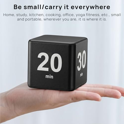 JOYIT Black Cube Timer 15 20 30 60 Minutes - Flip Countdown Visual Timer for Time Management, Kitchen, Workout, Study, Classroom, Office, Games - color: Black 15-20-30-60